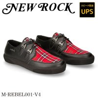 M-REBEL001-V4 VEGAN BLANCO, TELA ESCOCESA ROJA, REBEL NEGRO