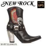 画像: M.BULL006-S1 ITALI NEGRO PITONE NEGRO BORDADOS CALAVERA GRIS